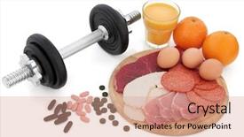 Presentation with body building - PPT layouts enhanced with supplement tablets high protein background and a coral colored foreground