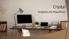  Presentation with home office - Presentation consisting of employee with table against wall background and a soft green colored foreground