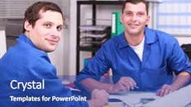  Presentation with office ergonomics man worker exercising - Amazing slide deck having supplier selection - two manual worker backdrop and a ocean colored foreground