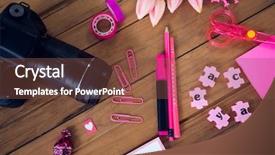  Presentation with camera - Theme having supplies and artificial tulip flower background and a tawny brown colored foreground