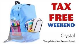  Presentation with free school - Slides having supplies and text tax free background and a white colored foreground