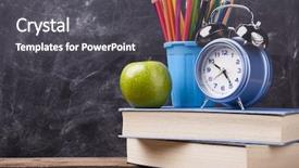  Presentation with chalk board - PPT theme with supplies apple alarm clock books background and a dark gray colored foreground