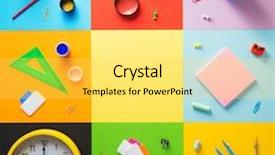  Presentation with school - Colorful theme enhanced with supplies at abstract colorful paper backdrop and a yellow colored foreground