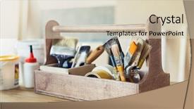  Presentation with paint brush brash and red - Amazing presentation design having supplies in wooden toolbox backdrop and a lemonade colored foreground