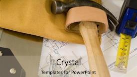  Presentation with tape measure - Colorful PPT theme enhanced with tool belt and blue prints backdrop and a soft green colored foreground