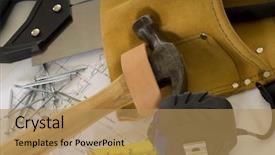  Presentation with tape measure - PPT layouts consisting of supplies of a construction worker or a handy man including a hammer tape measure nails tool belt and blue prints or plans background and a coral colored foreground