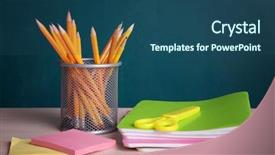  Presentation with school board - Colorful PPT layouts enhanced with supplies on table on board backdrop and a  colored foreground