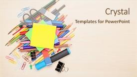  Presentation with school clip arts - Audience pleasing theme consisting of supplies over office table top backdrop and a cream colored foreground