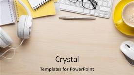  Presentation with coffee - Cool new PPT theme with supplies tabletop top view backdrop and a lemonade colored foreground