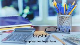  Presentation with money - Cool new presentation design with supplies with documents and money backdrop and a light blue colored foreground