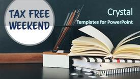  Presentation with free school - PPT layouts with supplies with text tax free background and a ocean colored foreground