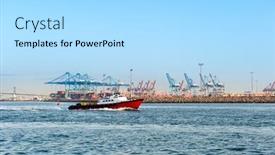  Presentation with heavy equipment - PPT layouts having supply-transportation-boat-moves-through background and a light blue colored foreground