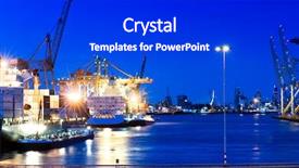  Presentation with water color - PPT layouts with supply vessel - image of a city port background and a dark gray colored foreground