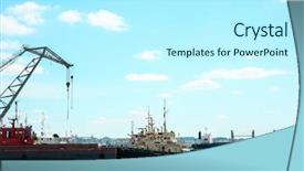  Presentation with sea port - PPT theme having supply vessel - view of modern sea port background and a cool aqua colored foreground