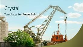  Presentation with sea port - Audience pleasing slide set consisting of supply vessel - view of modern sea port backdrop and a sky blue colored foreground