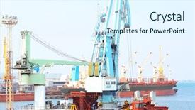  Presentation with sea port - PPT layouts with supply vessel - view of modern sea port background and a sky blue colored foreground
