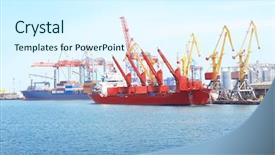  Presentation with sea port - Beautiful PPT layouts featuring supply vessel - view of modern sea port backdrop and a sky blue colored foreground