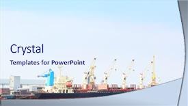  Presentation with sea port - Slide deck enhanced with supply vessel - view of modern sea port background and a sky blue colored foreground