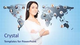  Presentation with call center - PPT layouts consisting of support and a global business background and a  colored foreground