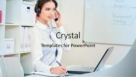  Presentation with customer service - PPT layouts consisting of support center - beautiful smiling customer service woman background and a  colored foreground