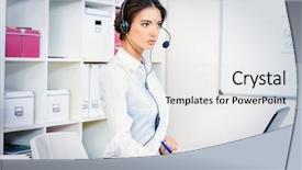 Presentation with office life - Presentation theme enhanced with support center - beautiful smiling customer service woman background and a  colored foreground