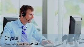  Presentation with happy sad face man - Presentation design enhanced with support center - happy young man working background and a light blue colored foreground