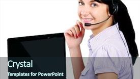  Presentation with customer service - PPT theme featuring support center - smiling young customer service girl background and a  colored foreground