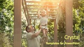  Presentation with father son and looking - Theme consisting of support family - father and son exercising outdoor background and a  colored foreground
