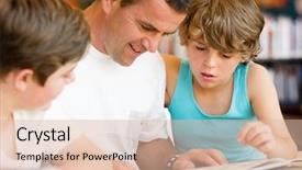  Presentation with library - Colorful presentation enhanced with support family - father with sons in library backdrop and a lemonade colored foreground