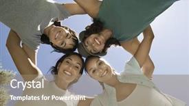  Presentation with huddle - PPT theme having support family - view from below portrait background and a coral colored foreground