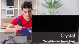  Presentation with maintenance - Presentation theme featuring support maintenance - professional repair engineer repairing broken background and a dark gray colored foreground