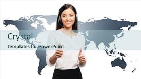  Presentation with call center software - Colorful slide set enhanced with support operator worldwide call center backdrop and a light blue colored foreground