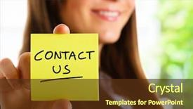  Presentation with support - Cool new theme with support services - beautiful woman showing a post-it backdrop and a tawny brown colored foreground