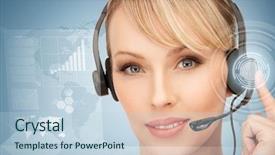  Presentation with support - Beautiful PPT theme featuring support services - futuristic female helpline operator backdrop and a light blue colored foreground