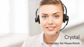  Presentation with solar car eco friendly - Presentation theme having support services - picture of friendly female helpline background and a lemonade colored foreground