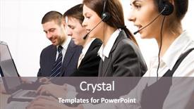  Presentation with call center - PPT theme with support staff - attractive young people working background and a gray colored foreground