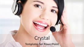  Presentation with call center management - Amazing PPT theme having support staff - beautiful young call-center assistant smiling backdrop and a  colored foreground