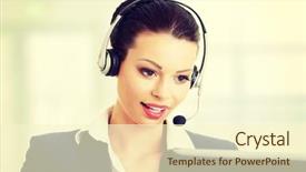  Presentation with call center reporting - Presentation consisting of support staff - beautiful young call-center assistant smiling background and a  colored foreground