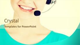  Presentation with call center - Cool new slide set with support staff - beautiful young call-center assistant smiling backdrop and a  colored foreground