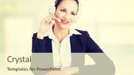  Presentation with call center agent reporting - Cool new theme with support staff - beautiful young call-center assistant backdrop and a  colored foreground