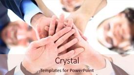  Presentation with business partner people joining hand - PPT layouts consisting of support staff - business people group joining hands background and a lemonade colored foreground