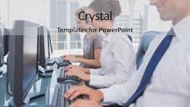 Presentation with employees - Presentation theme with support staff - call centre employees at work background and a light gray colored foreground