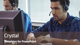  Presentation with staff - Beautiful presentation theme featuring support staff - focused businessman working on computer backdrop and a  colored foreground