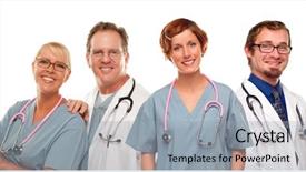  Presentation with group of wildlife crocodile isolated - Audience pleasing presentation theme consisting of support staff - group of doctors or nurses backdrop and a  colored foreground