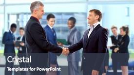  Presentation with handshake - Amazing slide deck having support staff - handshake in front of business backdrop and a ocean colored foreground