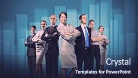  Presentation with big group people - Audience pleasing PPT theme consisting of support staff - image of business people group backdrop and a  colored foreground