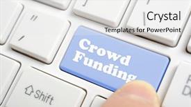  Presentation with education funding - Cool new PPT theme with support staff - pressing crowd funding key backdrop and a white colored foreground