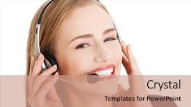  Presentation with call center - Presentation with support staff - smiling call center woman background and a  colored foreground