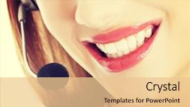  Presentation with camera - Beautiful theme featuring support staff - young call-centre assistant smiling backdrop and a  colored foreground