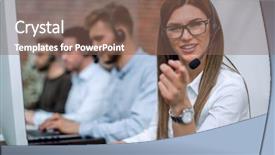  Presentation with children support - Audience pleasing PPT theme consisting of support technician in the headset backdrop and a violet colored foreground